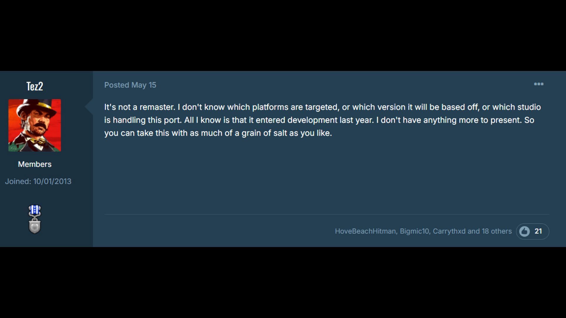Tez2 clarifies what they talked about was not GTA 4 remastered (Image via GTAForums)